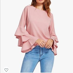SheIn Women's Round Neck Ruffle Long Sleeve Blouse